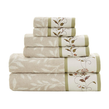 Embroidered Cotton Jacquard 6 Piece Towel Set