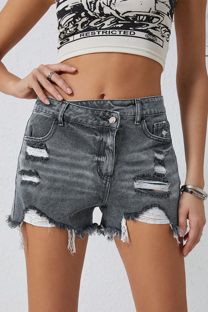 Distressed Raw Hem Denim Shorts