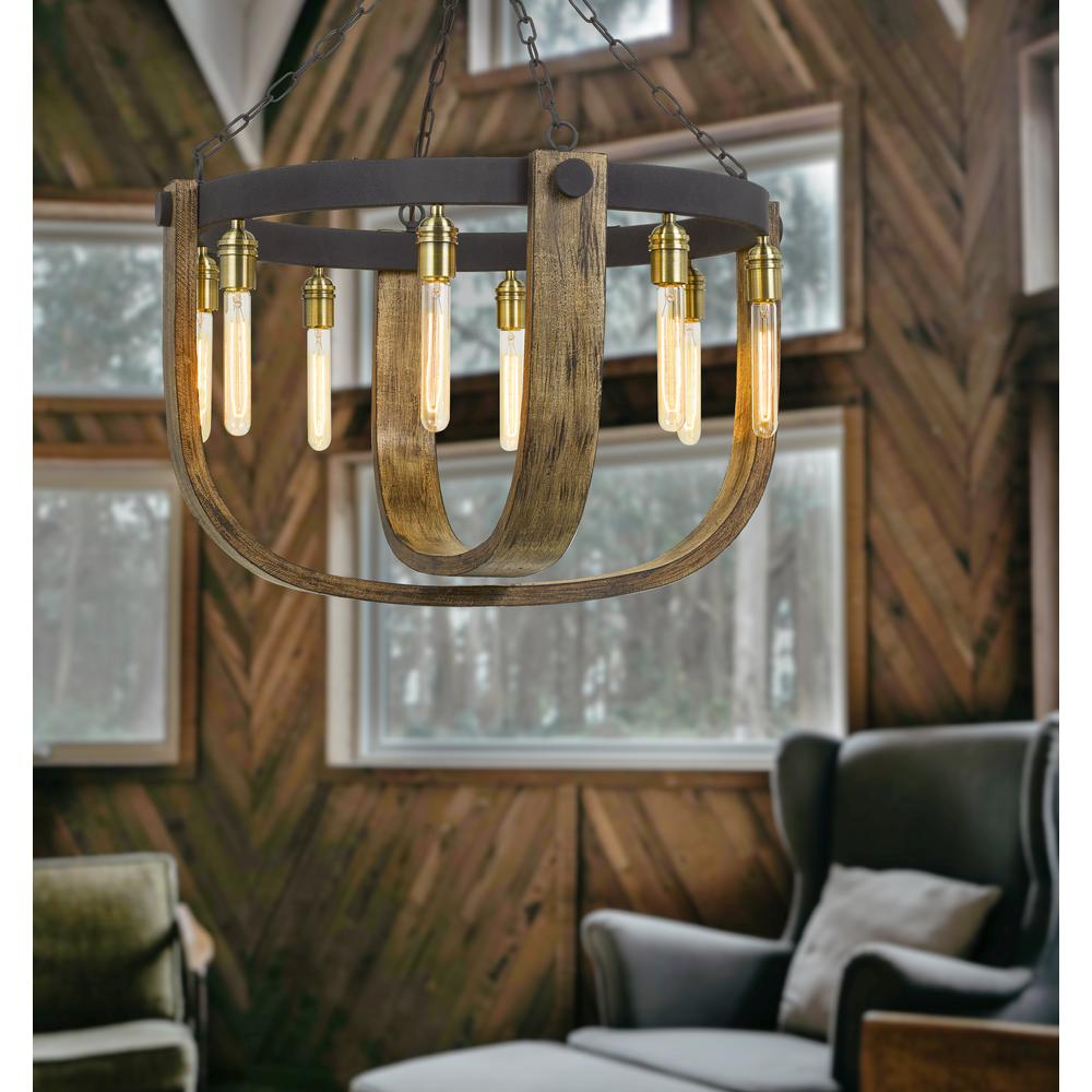 60W X 8 Apulia Metal/Wood Chandelier (Edison Bulbs Are Not included)