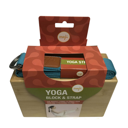 Maji Sports Bamboo Yoga Block & Strap Combo