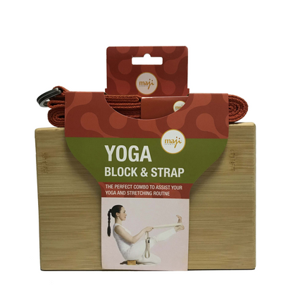 Maji Sports Bamboo Yoga Block & Strap Combo