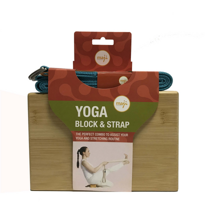 Maji Sports Bamboo Yoga Block & Strap Combo