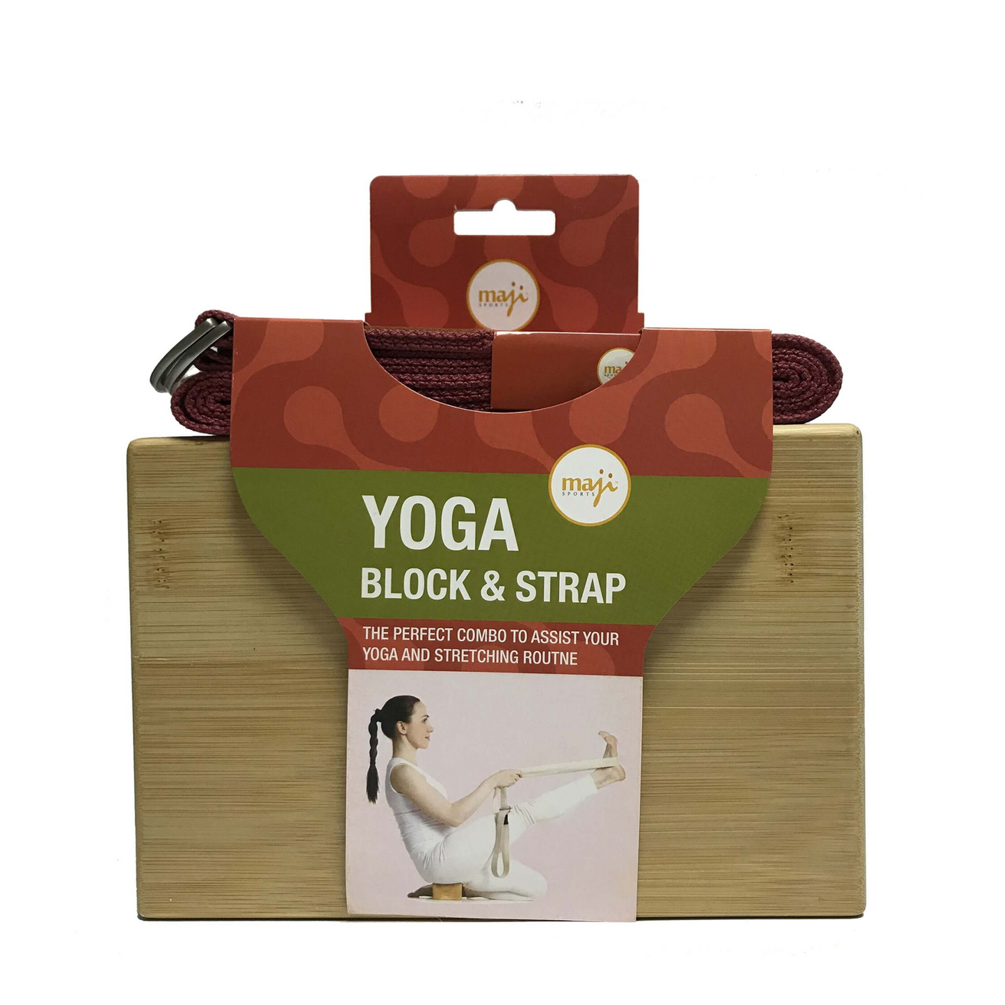 Maji Sports Bamboo Yoga Block & Strap Combo