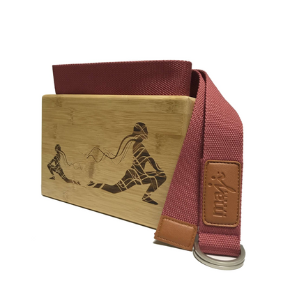 Maji Sports Laser Engraved Bamboo Yoga Block & Strap Combo