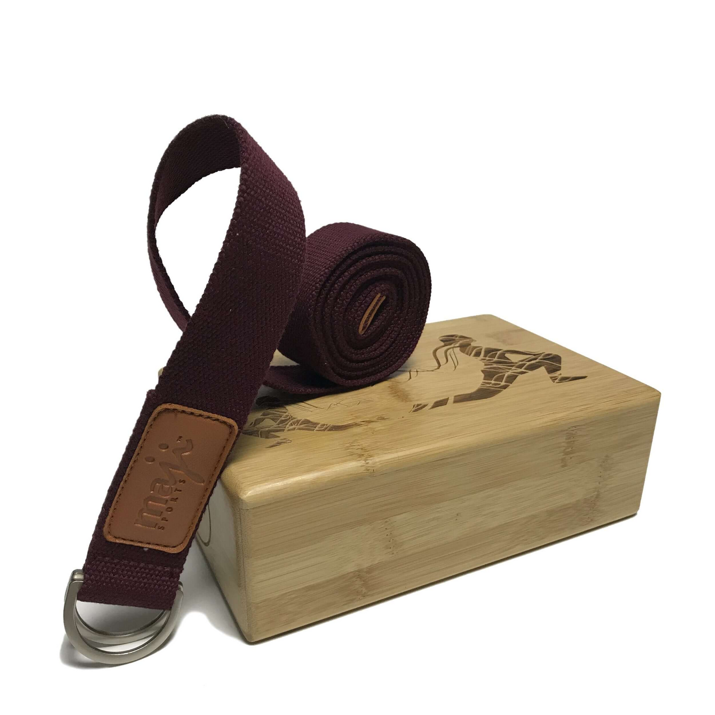 Maji Sports Laser Engraved Bamboo Yoga Block & Strap Combo