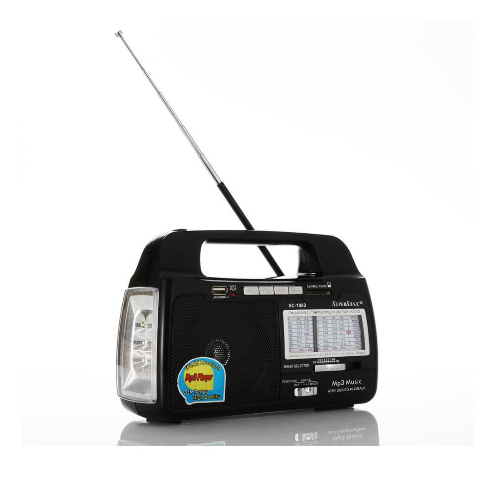 Supersonic 9 Band AM/FM/SW1-7 Portable Radio with Built-In Torch Light