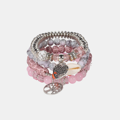 Silver-Plated Beaded Charm Bracelet