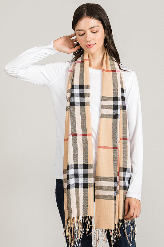 Beige Plaid Pashmina Scarf