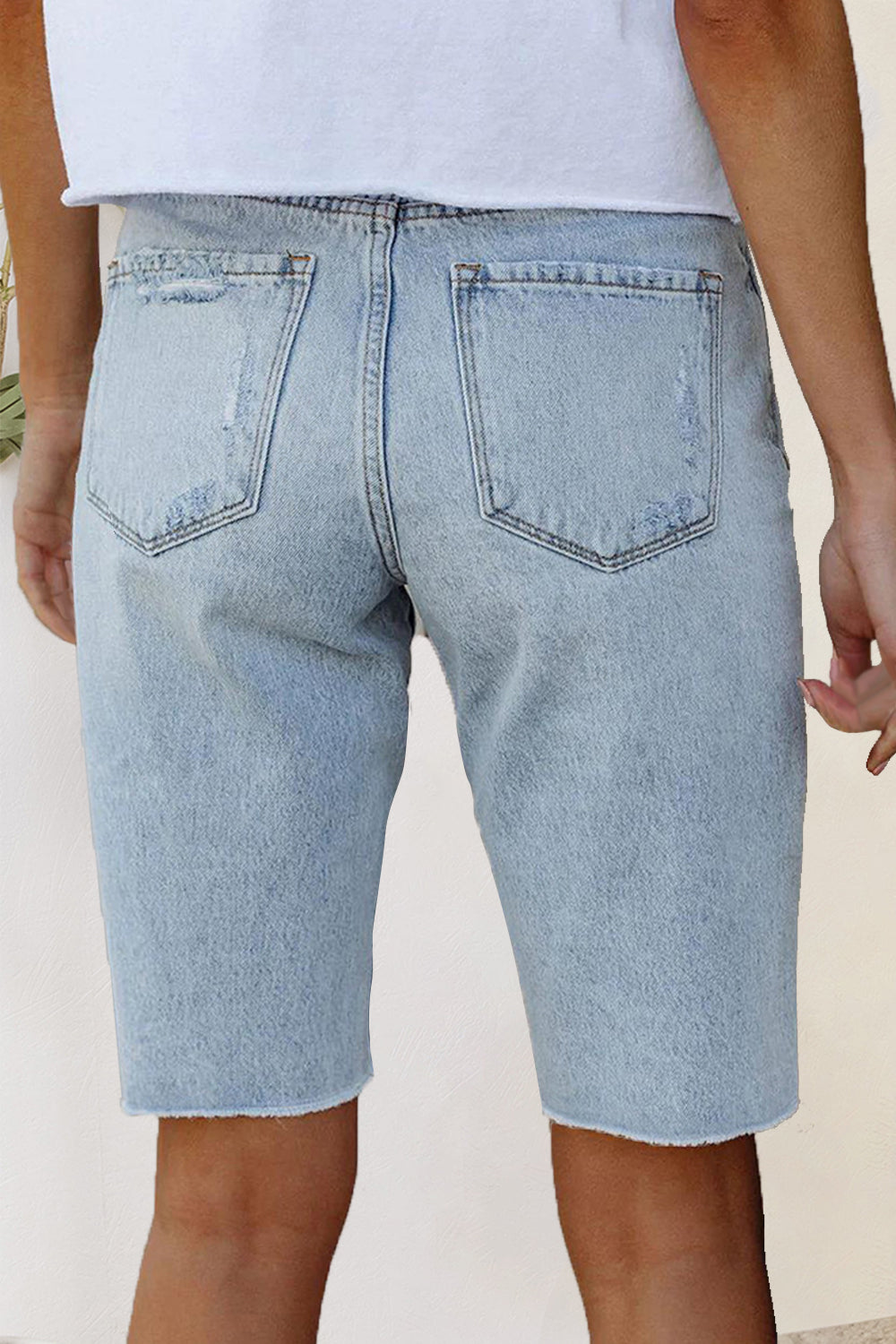 Distressed Raw Hem Denim Shorts