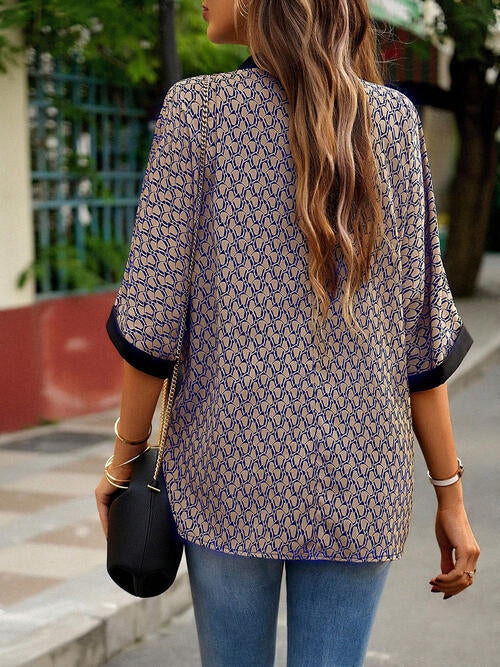 Geometric Print Notched Blouse