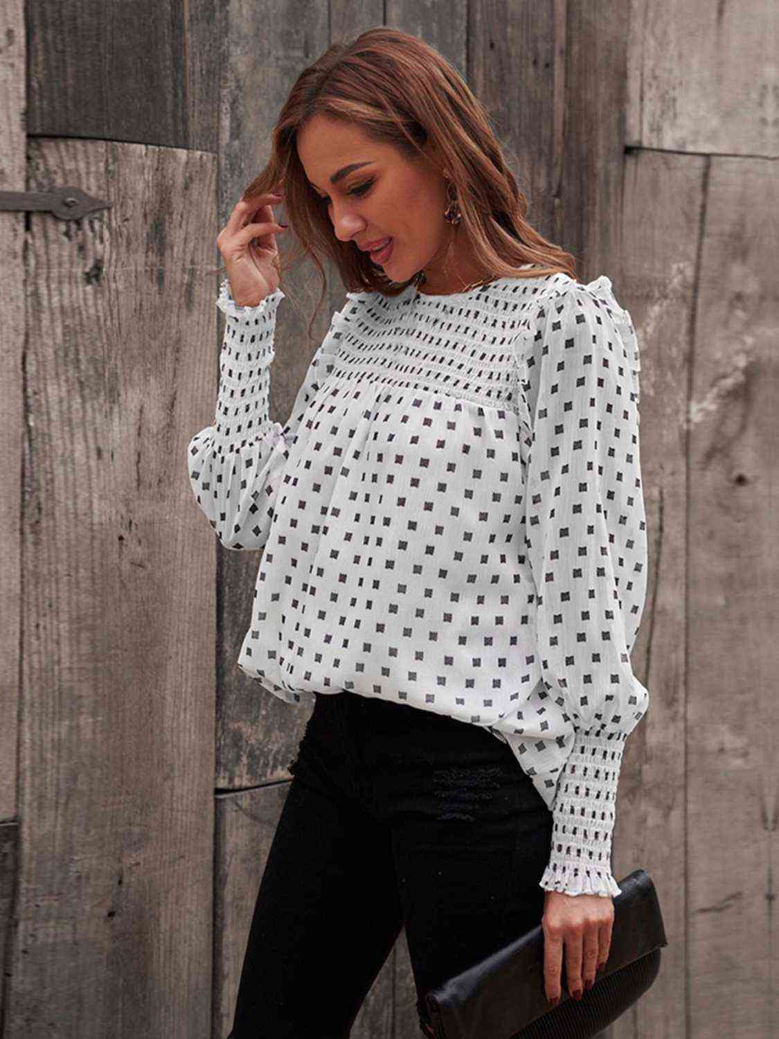 Round Neck Lantern Sleeve Blouse